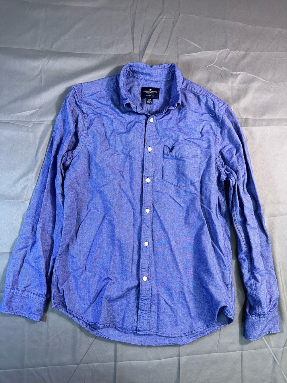 American Eagle Outfitters Men’s Royal Blue Long-Sleeve Button-Down Shirt